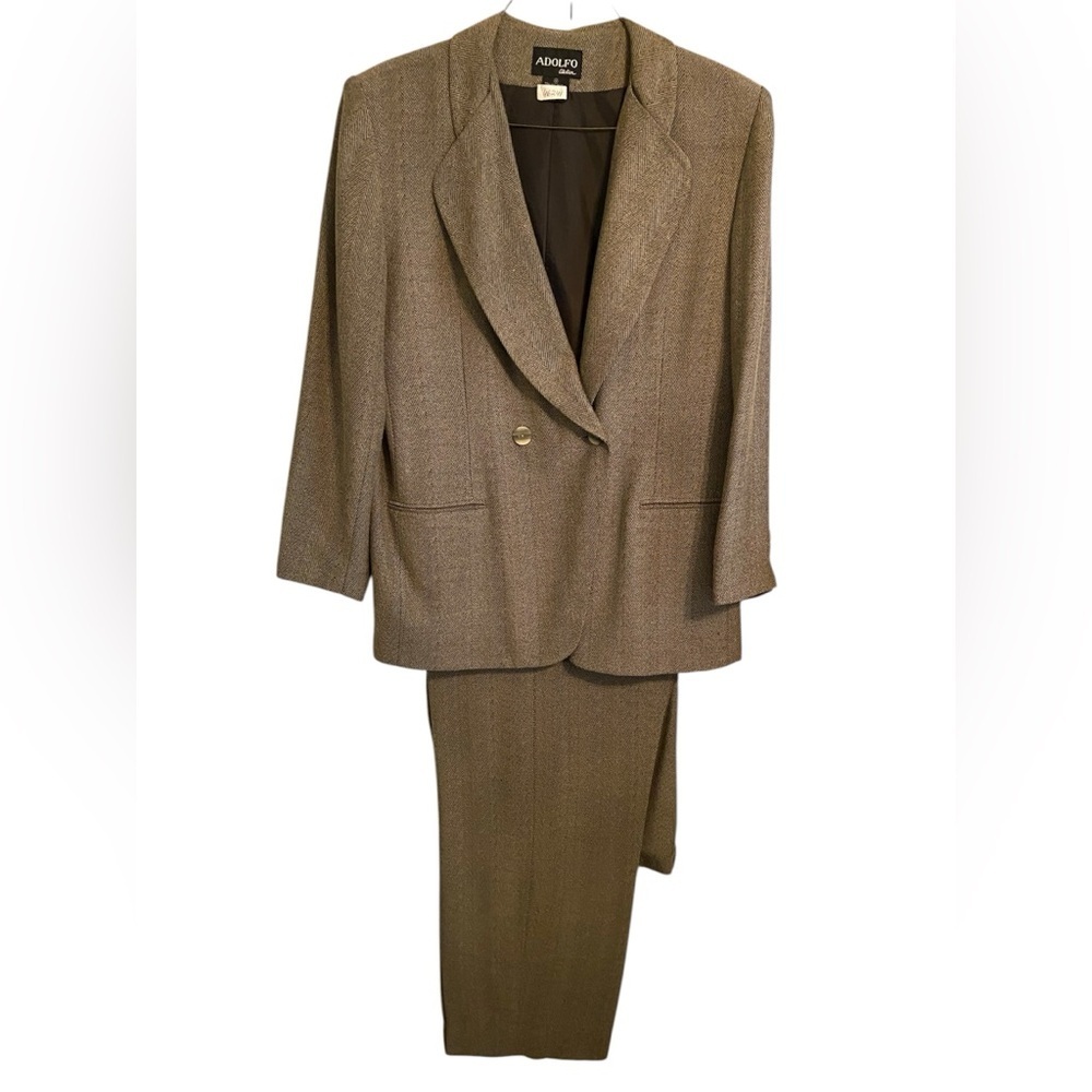Vintage Adolfo Atelier Tan Women’s Suit Plus Size 18 80’s 90’s Fall